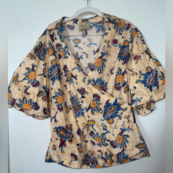Elie By Tahiti Floral Puff Sleeve Blouse NWOT - Picture 5 of 8
